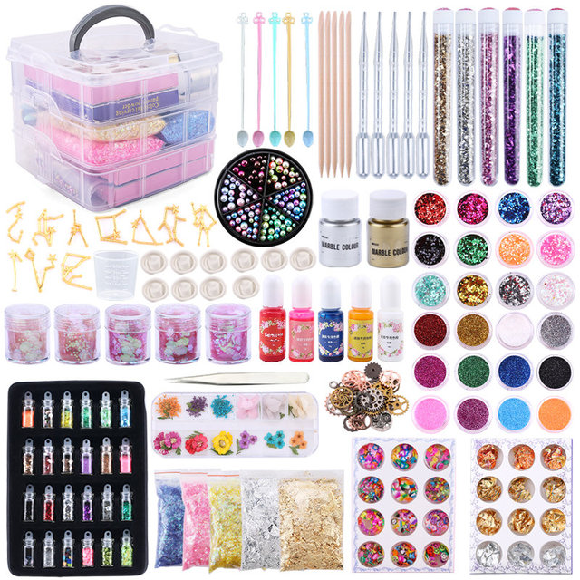 Epoxy Resin Accessories Kit With 3 Layers Box Filling Sequins Powder  Metallic Foil Flakes Dried Flowers
